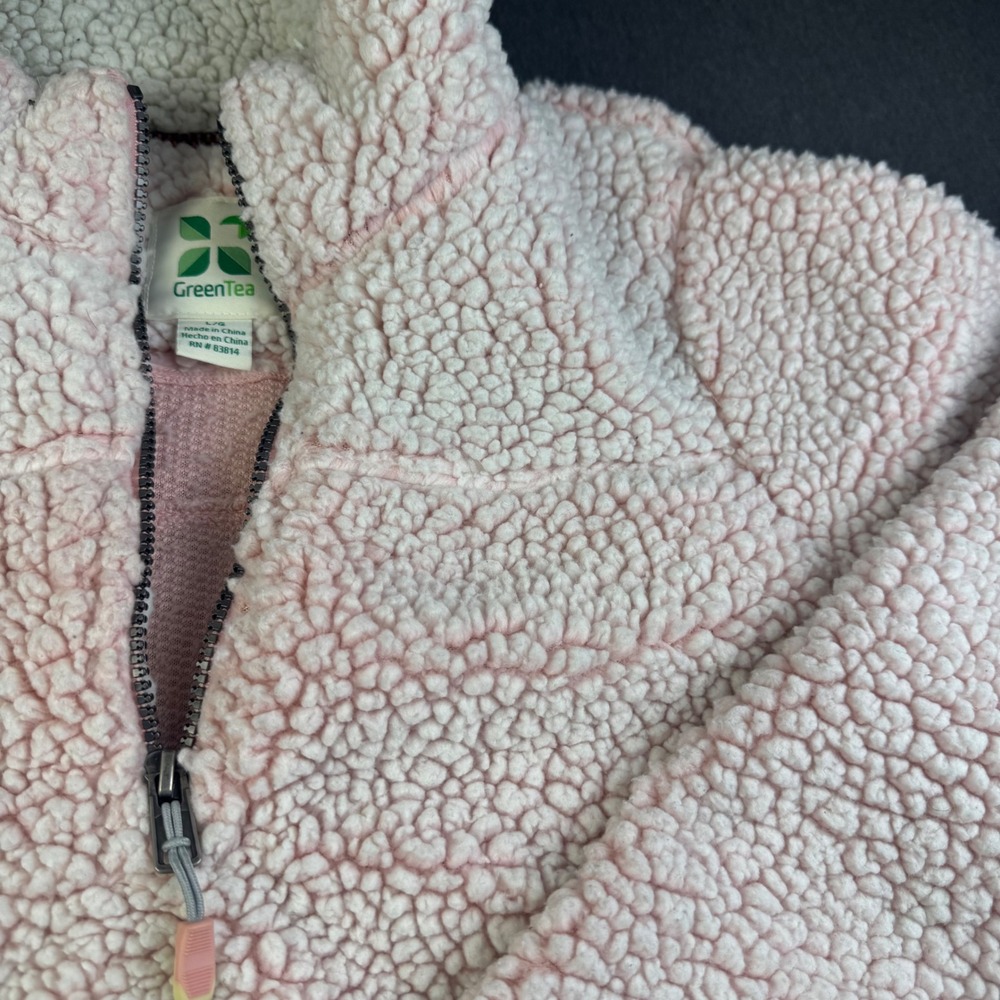 GreenTea Pink Sherpa Fleece‎ Half Zip Pullover Sweater Women's L/G Cozy Warm